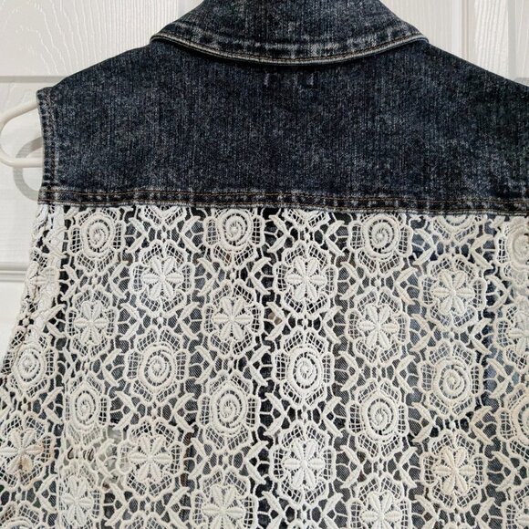 Chiqle Denim Architect Girls Dark Wash Denim Vest White Lace Back Large - Picture 8 of 14